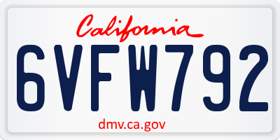 CA license plate 6VFW792