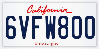 CA license plate 6VFW800