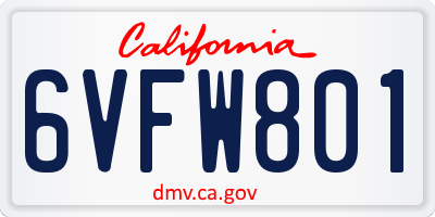 CA license plate 6VFW801