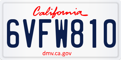 CA license plate 6VFW810