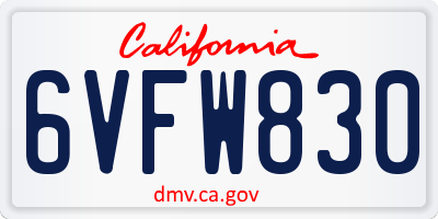 CA license plate 6VFW830