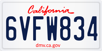 CA license plate 6VFW834