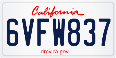 CA license plate 6VFW837