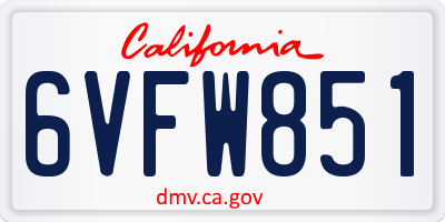 CA license plate 6VFW851
