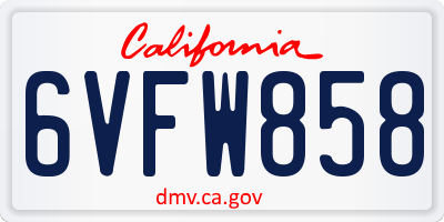 CA license plate 6VFW858