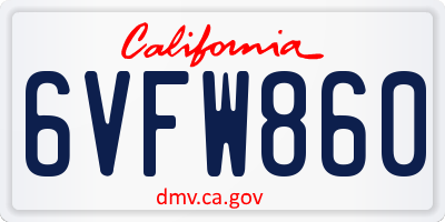 CA license plate 6VFW860