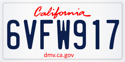 CA license plate 6VFW917