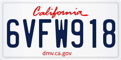 CA license plate 6VFW918