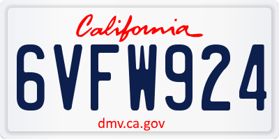 CA license plate 6VFW924