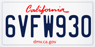 CA license plate 6VFW930