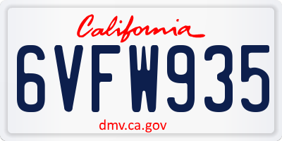 CA license plate 6VFW935