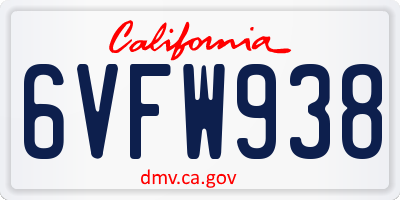 CA license plate 6VFW938