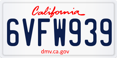 CA license plate 6VFW939