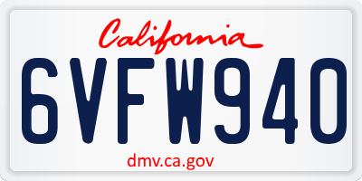 CA license plate 6VFW940