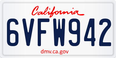 CA license plate 6VFW942