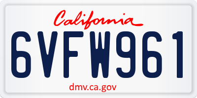 CA license plate 6VFW961
