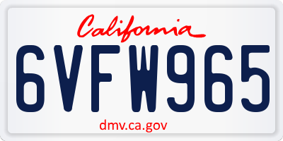 CA license plate 6VFW965