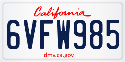 CA license plate 6VFW985