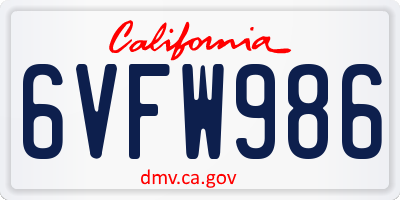 CA license plate 6VFW986