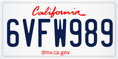 CA license plate 6VFW989