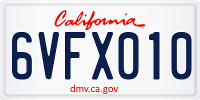 CA license plate 6VFX010