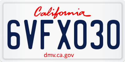 CA license plate 6VFX030