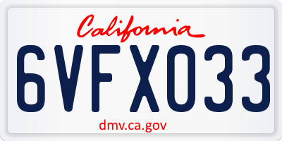 CA license plate 6VFX033