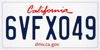 CA license plate 6VFX049