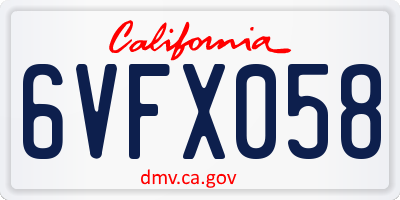 CA license plate 6VFX058