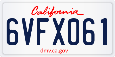 CA license plate 6VFX061