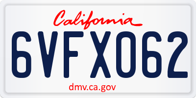 CA license plate 6VFX062