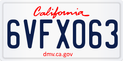 CA license plate 6VFX063
