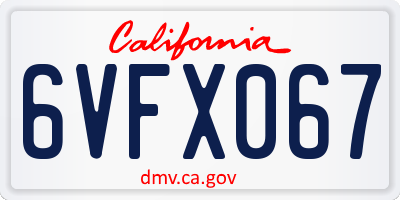 CA license plate 6VFX067