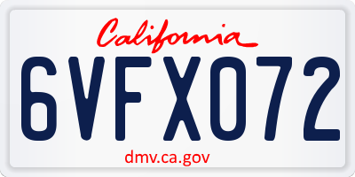CA license plate 6VFX072
