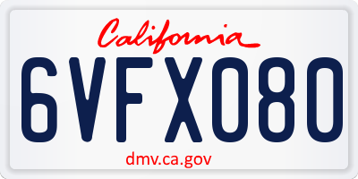 CA license plate 6VFX080