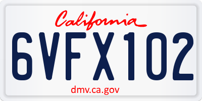 CA license plate 6VFX102