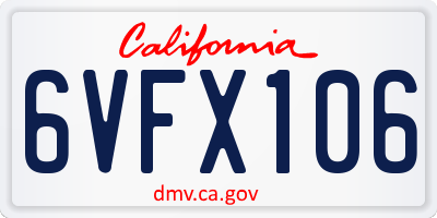 CA license plate 6VFX106