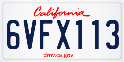 CA license plate 6VFX113