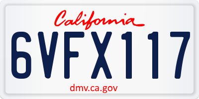 CA license plate 6VFX117