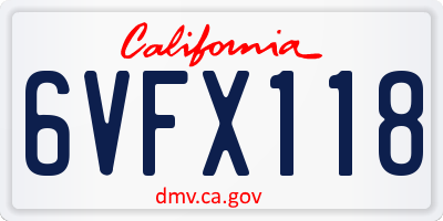 CA license plate 6VFX118