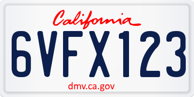 CA license plate 6VFX123
