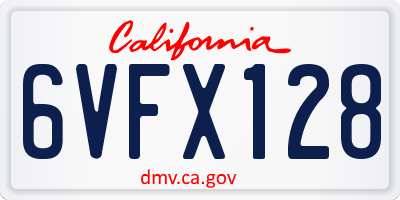 CA license plate 6VFX128