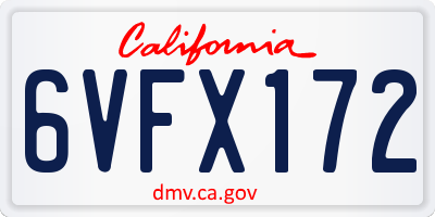 CA license plate 6VFX172