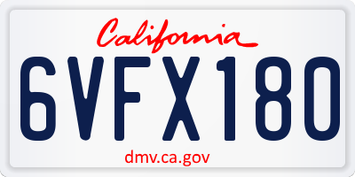 CA license plate 6VFX180