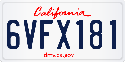 CA license plate 6VFX181