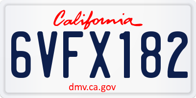 CA license plate 6VFX182