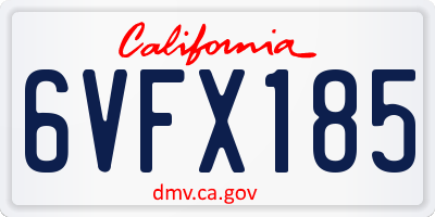 CA license plate 6VFX185