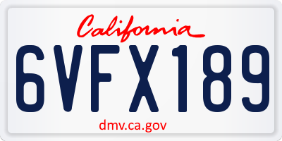 CA license plate 6VFX189