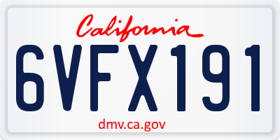CA license plate 6VFX191