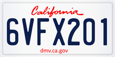 CA license plate 6VFX201